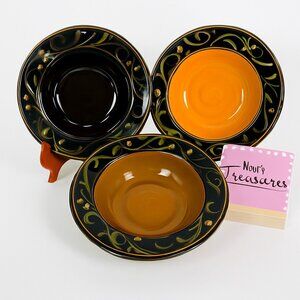 2003 Deb Hrabik For Demdaco CHOCOLATE BERRIES Ceramic Large Rim Soup Bowls Set 3